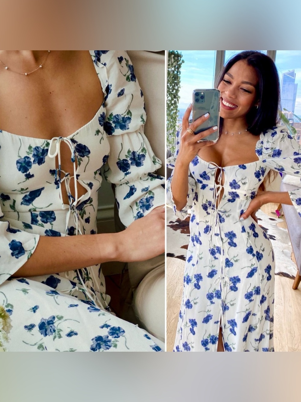 Reformation Roberta Blueberries Floral Puff Sleeve Midi Dress Cottagecore 6